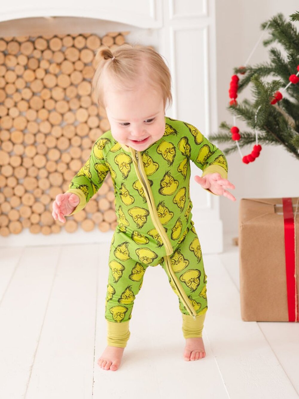 Christmas Green Guy Print Bamboo 2 Way Zipper Romper - 12-18M